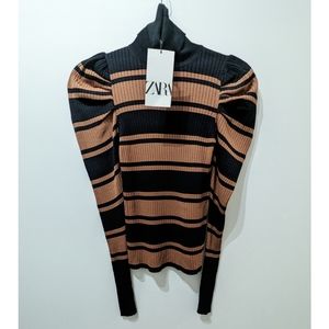 Zara Black and Tan Striped Top